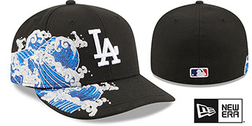 Dodgers PRE-CURVED SURF THE WAVE Black Fitted Hat by New Era