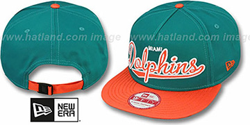Dolphins BALLISTIC SCRIPT A-FRAME STRAPBACK Aqua-Orange Hat by New Era