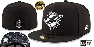 Dolphins 'BLACKDANA BOTTOM' Black-White Fitted Hat by New Era