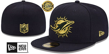 Dolphins GOLD-METALLIC Black Fitted Hat by New Era