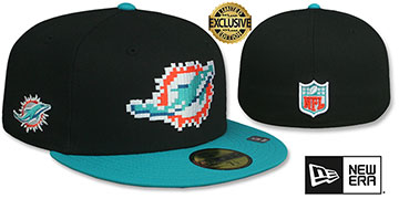 Dolphins NFL PIXELATED Black-Aqua Fitted Hat by New Era