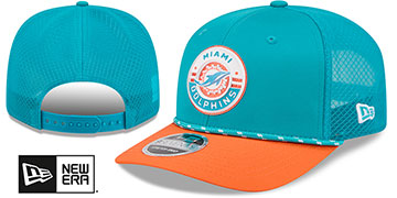 Dolphins ROPE 2T GAME MESHBACK STRETCH-SNAP Aqua-Orange Hat by New Era