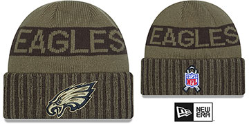 Eagles 2025 SALUTE-TO-SERVICE Olive Knit Beanie Hat by New Era