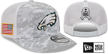 Eagles 2025 SALUTE-TO-SERVICE TRUCKER SNAPBACK Snow White Digital Hat by New Era