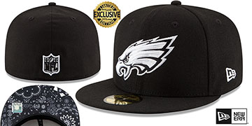 Eagles 'BLACKDANA BOTTOM' Black-White Fitted Hat by New Era