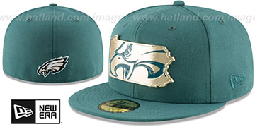 Eagles GOLD STATED METAL-BADGE Green Fitted Hat by New Era