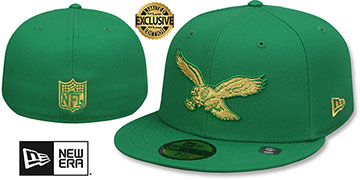 Eagles THROWBACK GOLD-METALLIC Kelly Fitted Hat by New Era