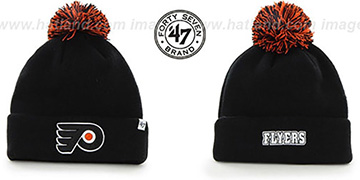 Flyers POMPOM CUFF Black Knit Beanie Hat by Twins 47 Brand