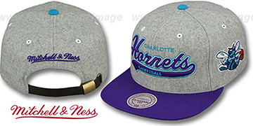 Hornets 2T TAILSWEEPER STRAPBACK Grey-Purple Hat by Mitchell and Ness