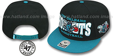 Hornets FIRST CLASS SNAPBACK Black-Teal Hat by Twins 47 Brand