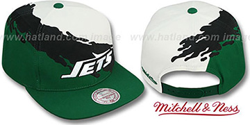 Jets PAINTBRUSH SNAPBACK White-Black-Green Hat by Mitchell and Ness
