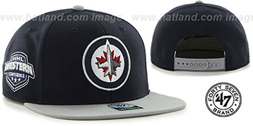 Jets SURE-SHOT SNAPBACK Navy-Grey Hat by Twins 47 Brand
