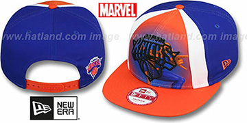 Knicks MARVEL RETRO-SLICE SNAPBACK Royal-Orange Hat by New Era