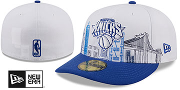 Knicks PRE-CURVED SKYLINE White-Royal Fitted Hat by New Era