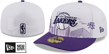 Lakers PRE-CURVED SKYLINE White-Purple Fitted Hat by New Era
