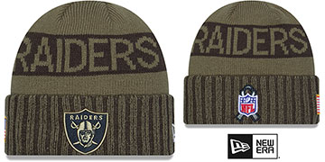 Las Vegas Raiders 2025 SALUTE-TO-SERVICE Olive Knit Beanie Hat by New Era