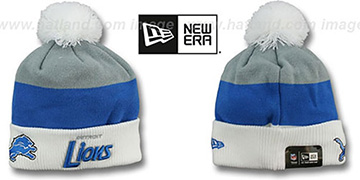 Lions CUFF-SCRIPTER White-Blue-Grey Knit Beanie Hat by New Era