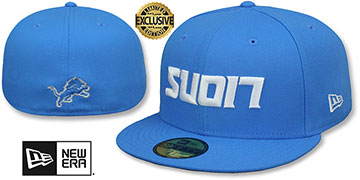 Lions UPSIDE DOWN WORDMARK Blue Fitted Hat by New Era