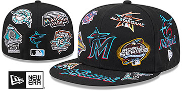 Marlins 'ALL-OVER' Black Fitted Hat by New Era