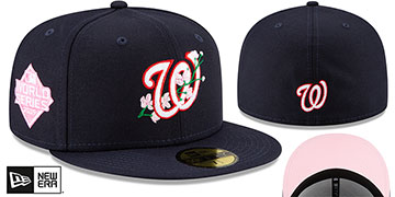 Nationals 'LOGO BLOOM SIDE-PATCH' Navy-Pink Fitted Hat by New Era