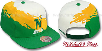 North Stars PAINTBRUSH SNAPBACK White-Gold-Green Hat by Mitchell and Ness