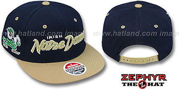 Notre Dame 2T HEADLINER SNAPBACK Navy-Gold Hat by Zephyr