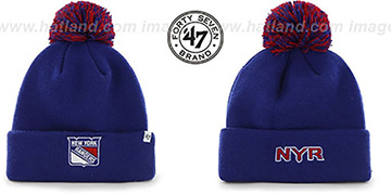 NY Rangers POMPOM CUFF Royal Knit Beanie Hat by Twins 47 Brand