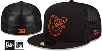 Orioles 2022-23 BATTING PRACTICE TRUCKER Black-Orange Fitted Hat by New Era