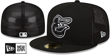 Orioles 2022-23 'BATTING PRACTICE TRUCKER' Black-White Fitted Hat by New Era