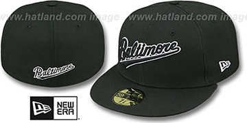 Orioles BALTIMORE SCRIPT Black-White Fitted Hat by New Era