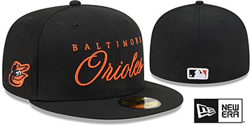 Orioles SCRIPTED Black Fitted Hat by New Era