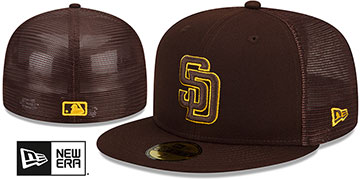 Padres 2022-23 BATTING PRACTICE TRUCKER Brown Fitted Hat by New Era