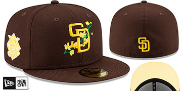 Padres LOGO BLOOM SIDE-PATCH Brown-Yellow Fitted Hat by New Era