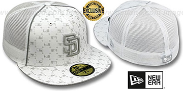 Padres MLB FLOCKING MESH-BACK White Fitted Hat by New Era