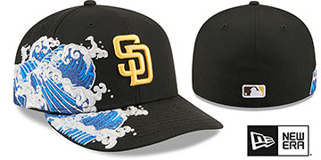 Padres PRE-CURVED SURF THE WAVE Black Fitted Hat by New Era