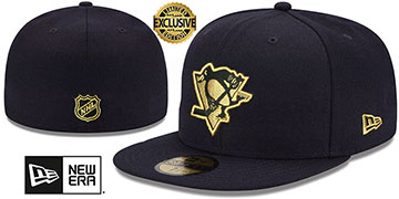 Penguins GOLD-METALLIC Black Fitted Hat by New Era