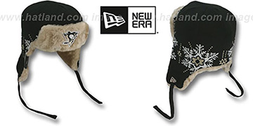 Penguins SNOWFLAKE TRAPPER Black-Gold Knit Hat by New Era