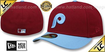 Phillies 1973-86 LOW-CROWN VINTAGE Burgundy-Sky Fitted Hat by New Era
