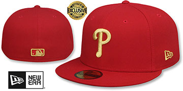 Phillies 'GOLD-METALLIC' Red Fitted Hat by New Era