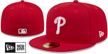 Phillies RHINESTONE LOGO Red Fitted Hat by New Era