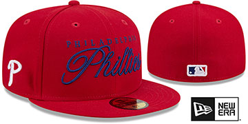 Phillies SCRIPTED Red Fitted Hat by New Era