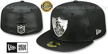 Raiders LEATHER SILVER METAL-BADGE Black Fitted Hat by New Era