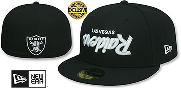 Raiders UPSIDE DOWN SCRIPT Black Fitted Hat by New Era