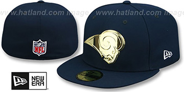 Rams GOLD METAL-BADGE Navy Fitted Hat by New Era