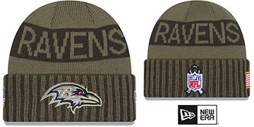 Ravens 2025 SALUTE-TO-SERVICE Olive Knit Beanie Hat by New Era