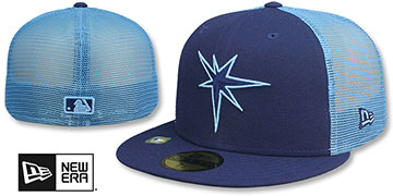 Rays 2023 2T BATTING PRACTICE TRUCKER Navy-Sky Fitted Hat by New Era