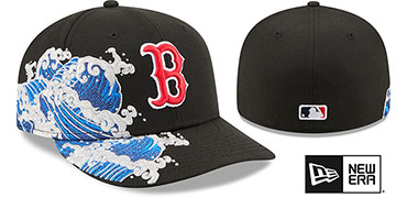 Red Sox PRE-CURVED SURF THE WAVE Black Fitted Hat by New Era