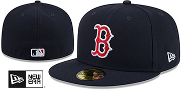 Red Sox RHINESTONE LOGO Navy Fitted Hat by New Era