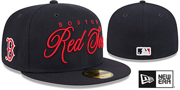 Red Sox SCRIPTED Navy Fitted Hat by New Era