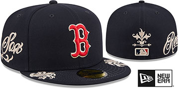 Red Sox SIDE SCRIPT WORDMARK Navy Fitted Hat by New Era